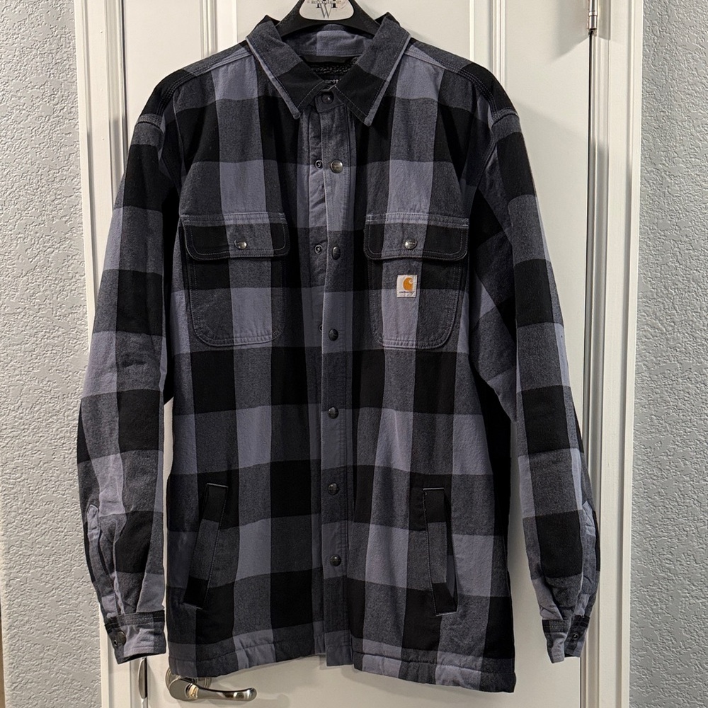 Carhartt Men's Checkered Black and Gray Shirt Jacket